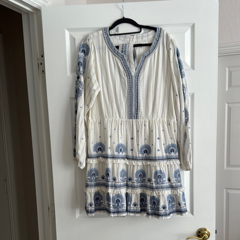 Roller Rabbit White and Blue Embroidered Dress